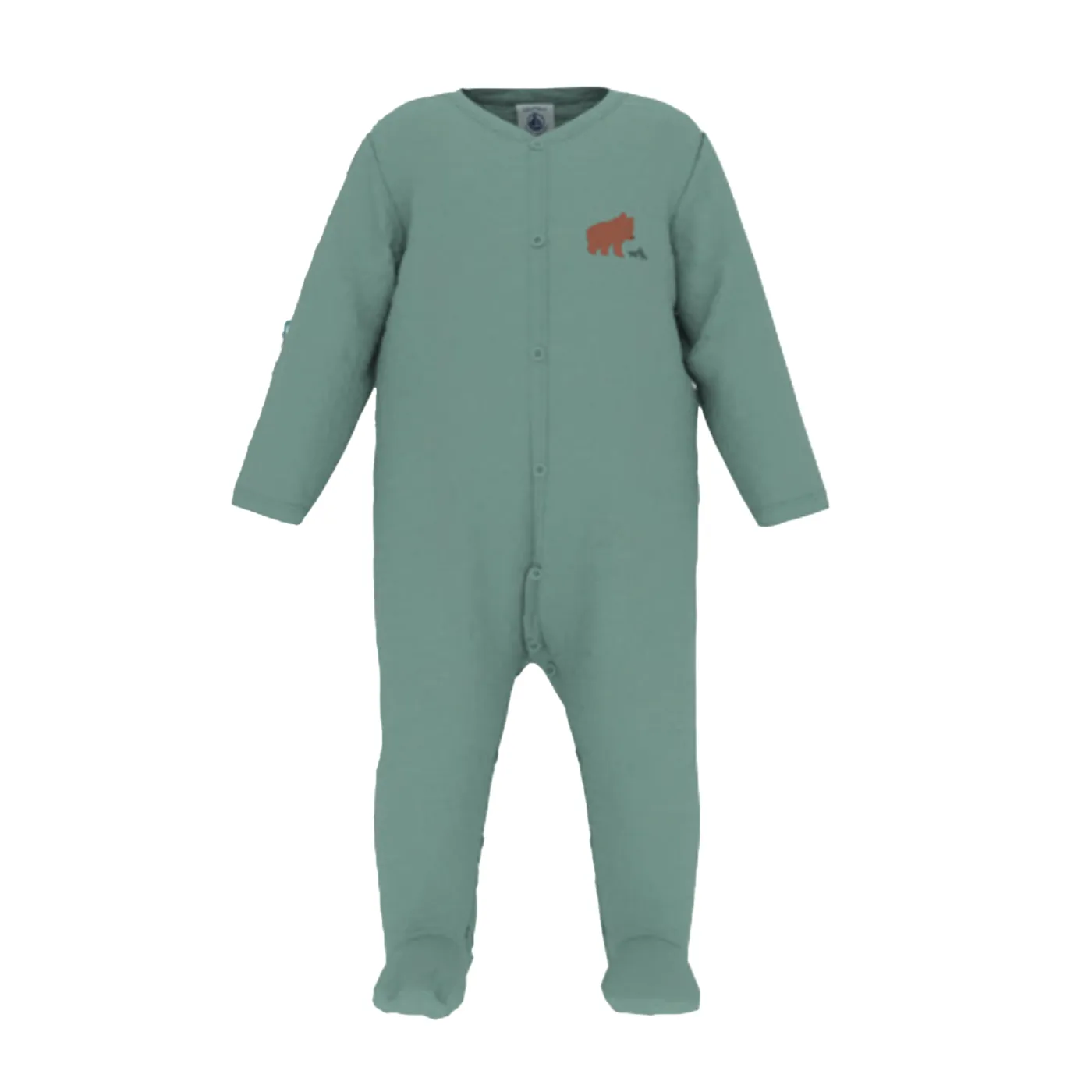 Petit Bateau Baby Boy Velour Front Snap Bear Print Footie