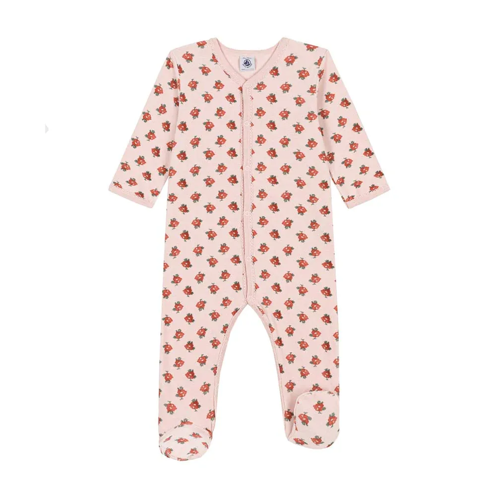 Petit Bateau Baby Girl Velour Front Snap Floral Footie