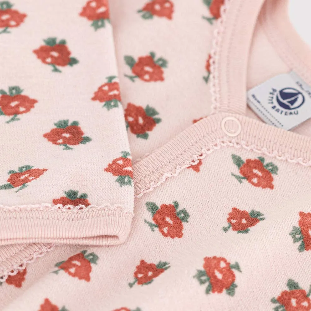 Petit Bateau Baby Girl Velour Front Snap Floral Footie