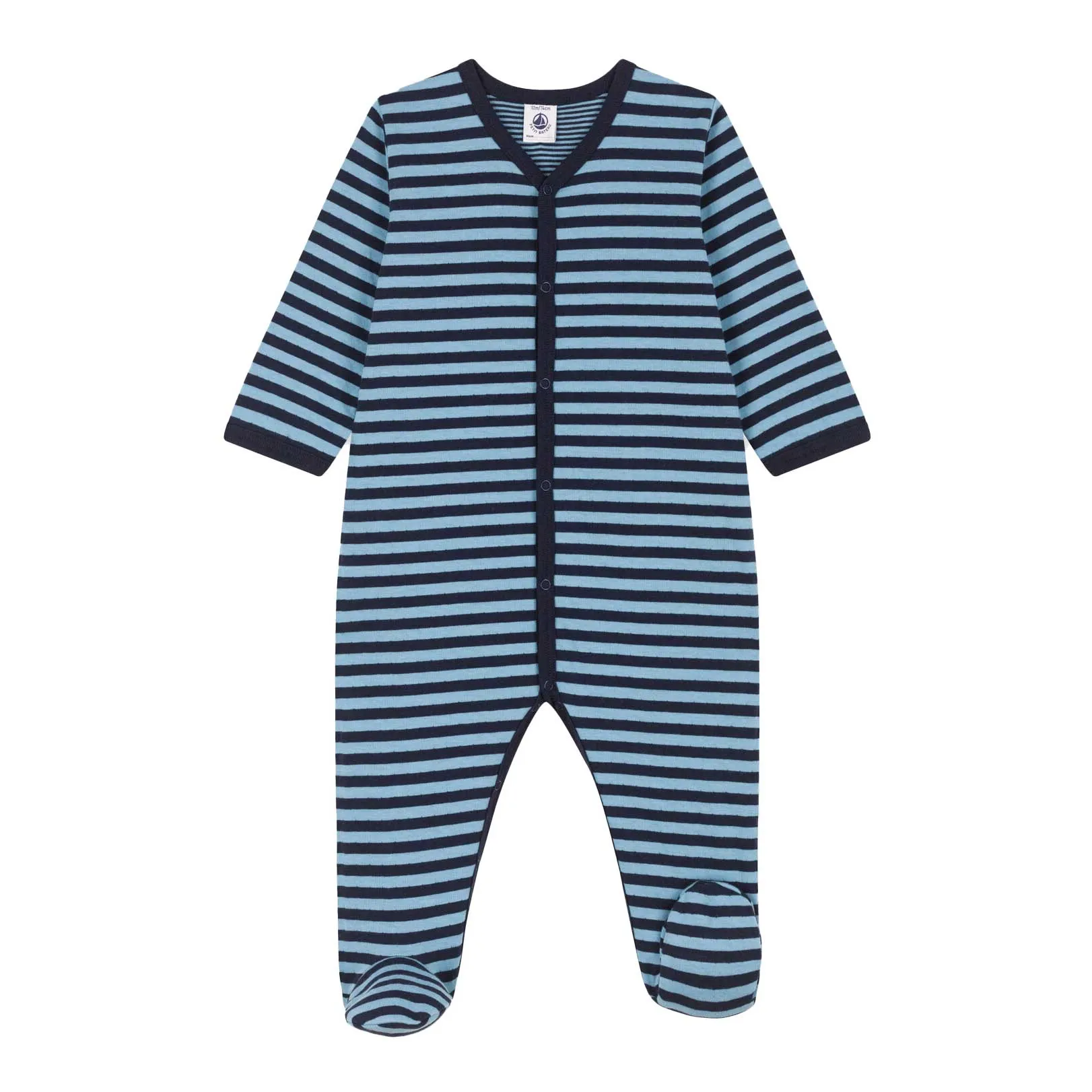 Petit Bateau Front Snap Striped Footie - Blue