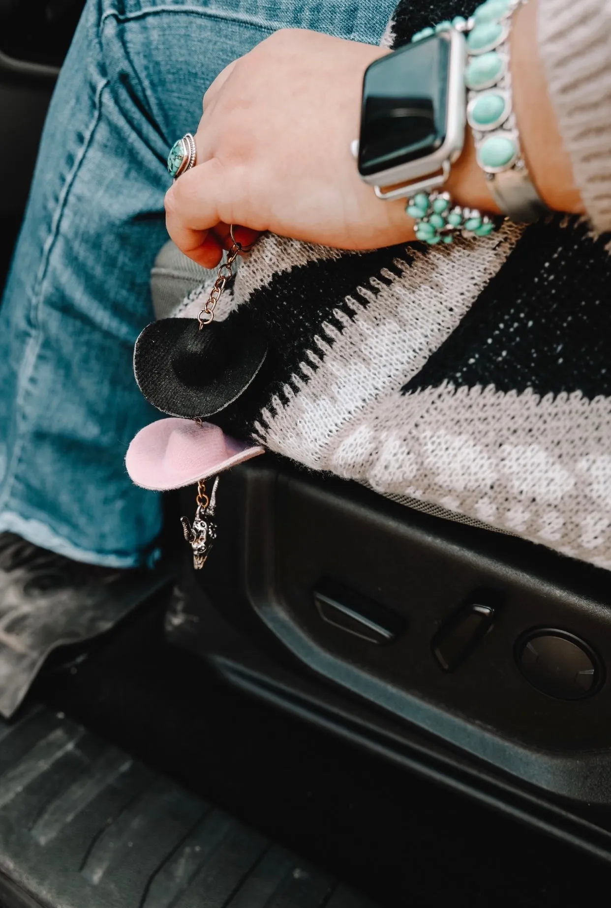 Pink & Black Cowboy Hat Keychain