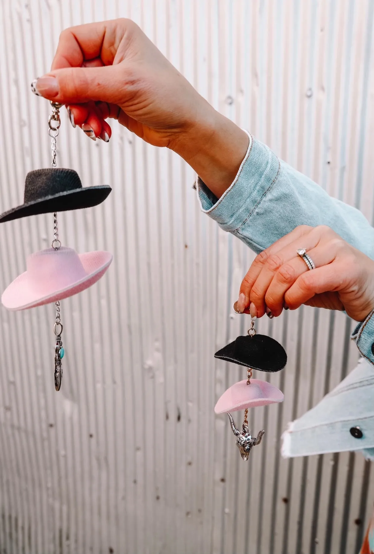 Pink & Black Cowboy Hat Keychain