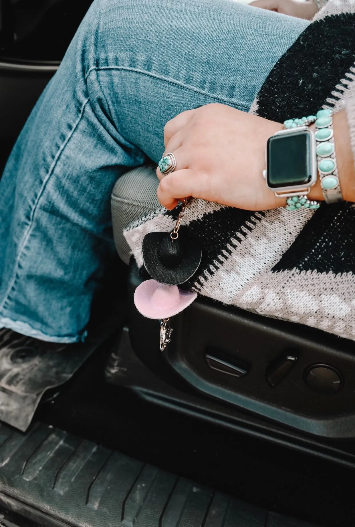 Pink & Black Cowboy Hat Keychain