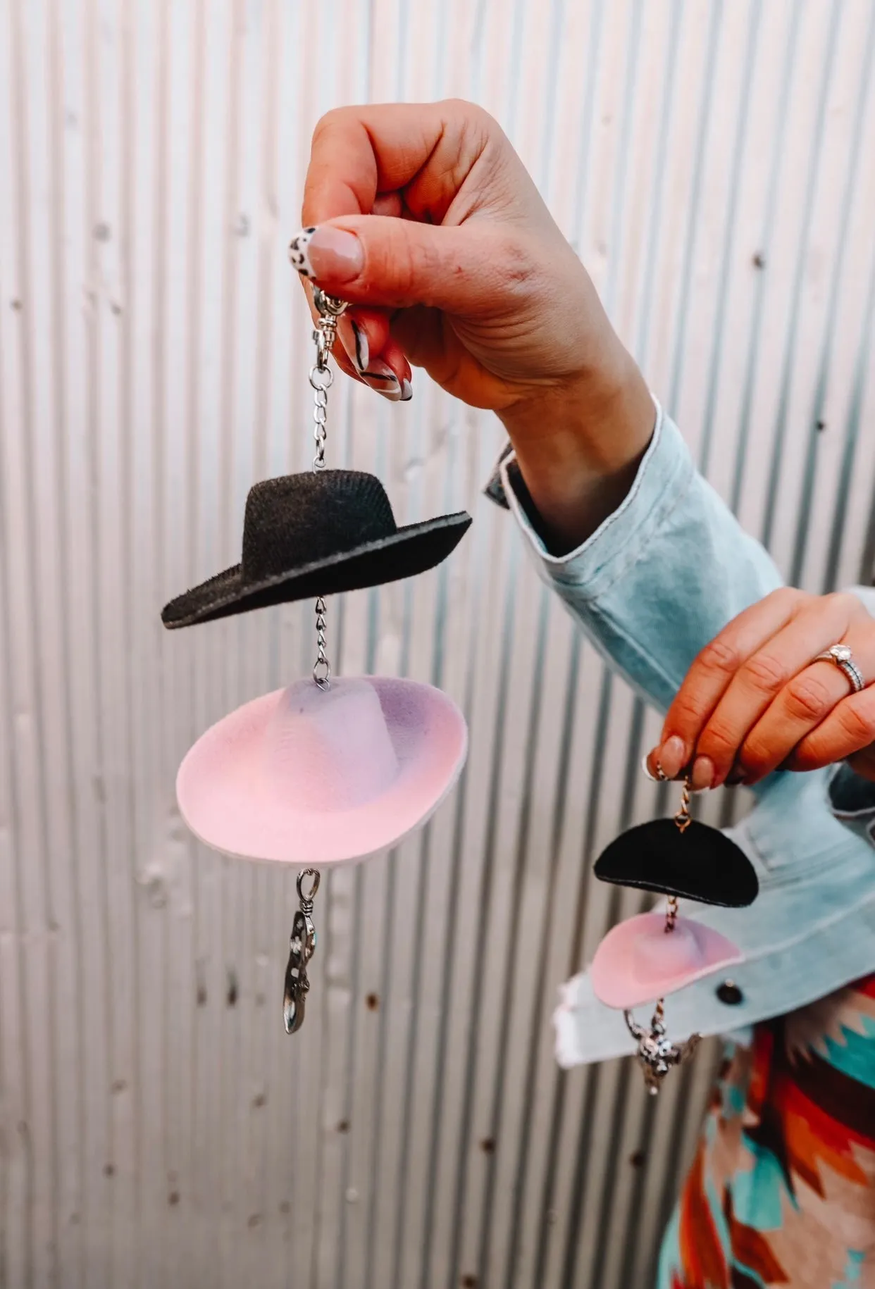 Pink & Black Cowboy Hat Keychain