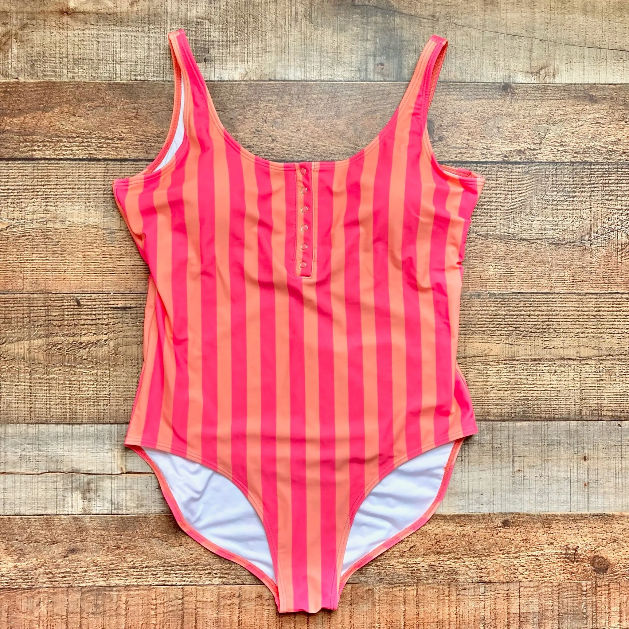 Pink Desert Sorbet Stripe Snap Front Padded One Piece NWT- Size XL