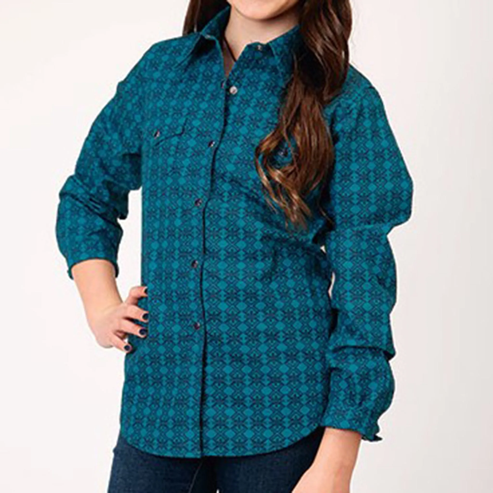 Roper Girl's Horizontal Tile Print Shirt