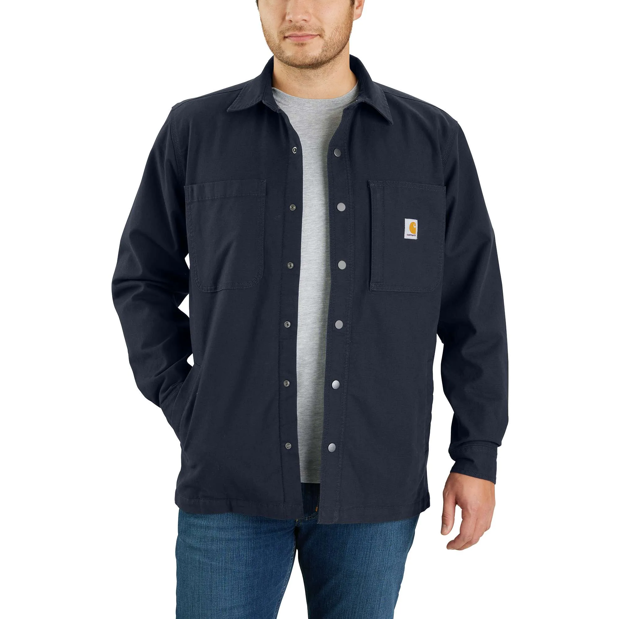 Rugged Flex Relaxed Fit Canvas Fleece-Lined Snap-Front Shirt Jac