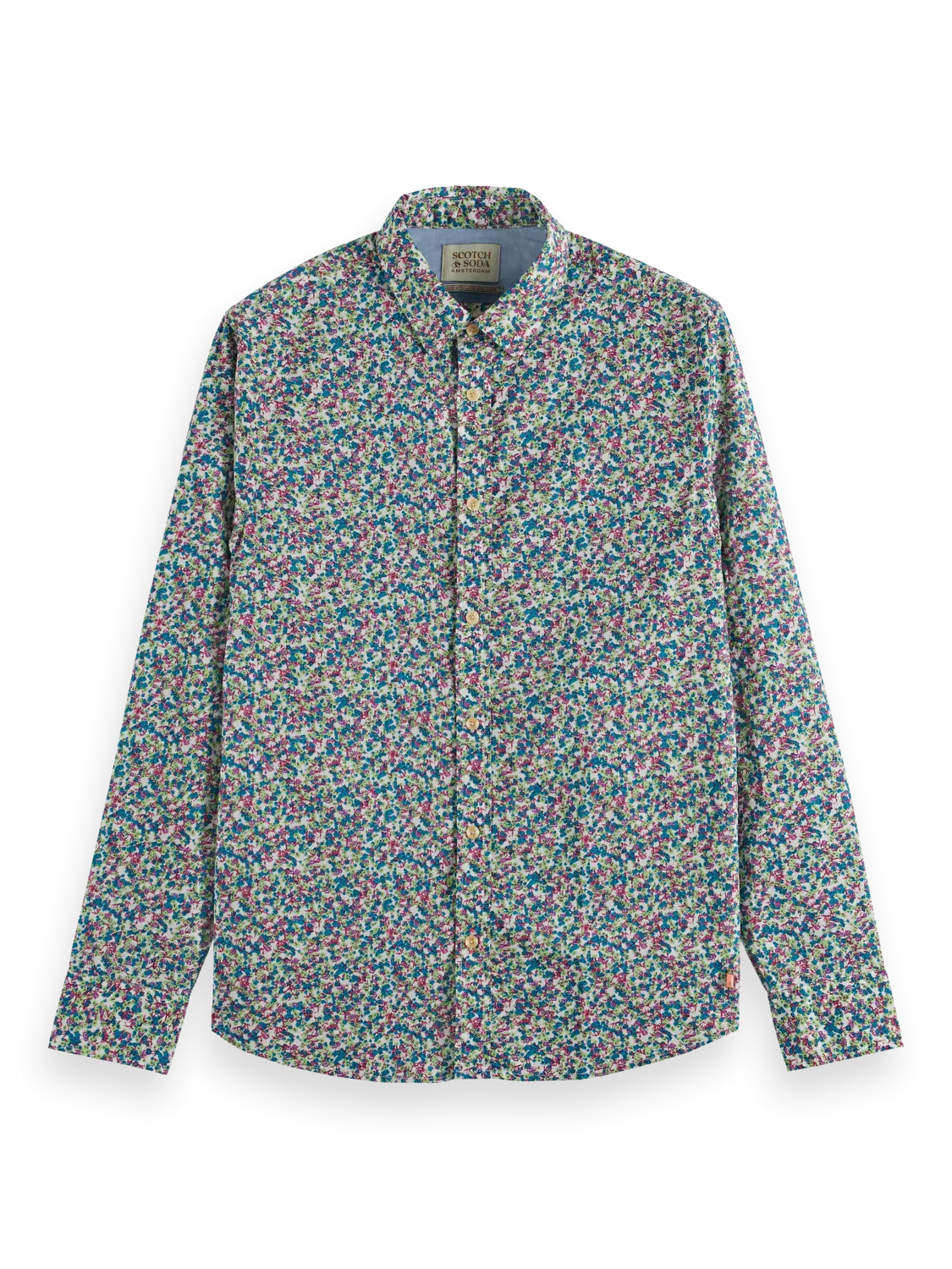 Scotch & Soda - Printed Poplin Shirt - Green Ikat Flower