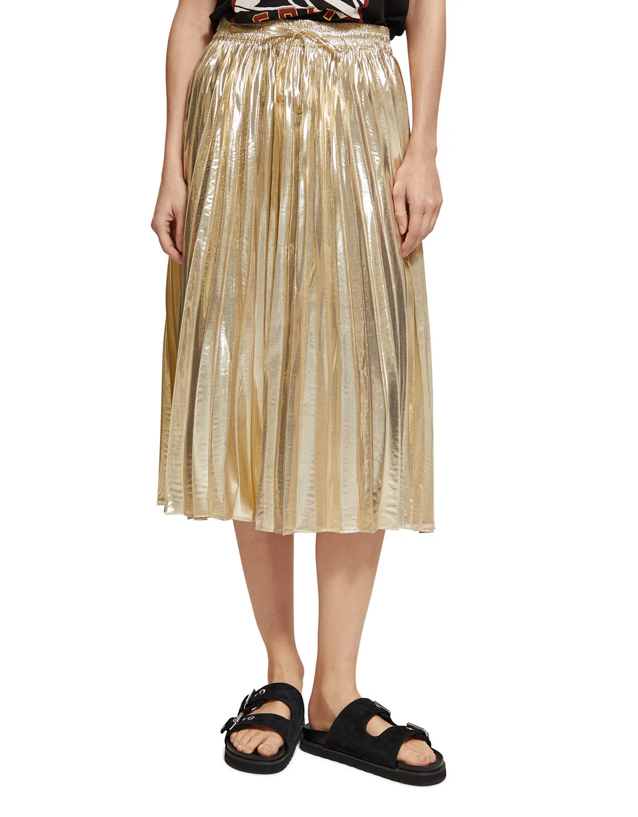 Scotch and Soda Pleated Midi Skirt Gold