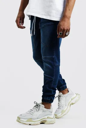 Skinny Fit Cargo Pocket Jersey Denim Joggers | boohooMAN UK