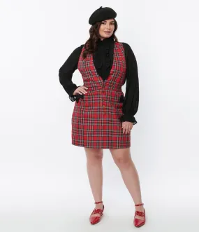 Smak Parlour Red Plaid Pinafore Skirt