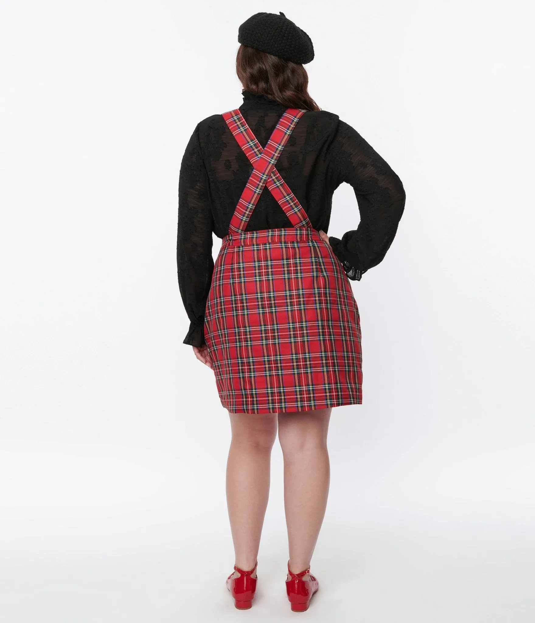 Smak Parlour Red Plaid Pinafore Skirt