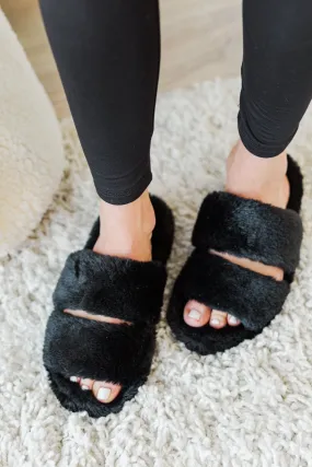 Soda Corset Faux Fur Slippers- Black