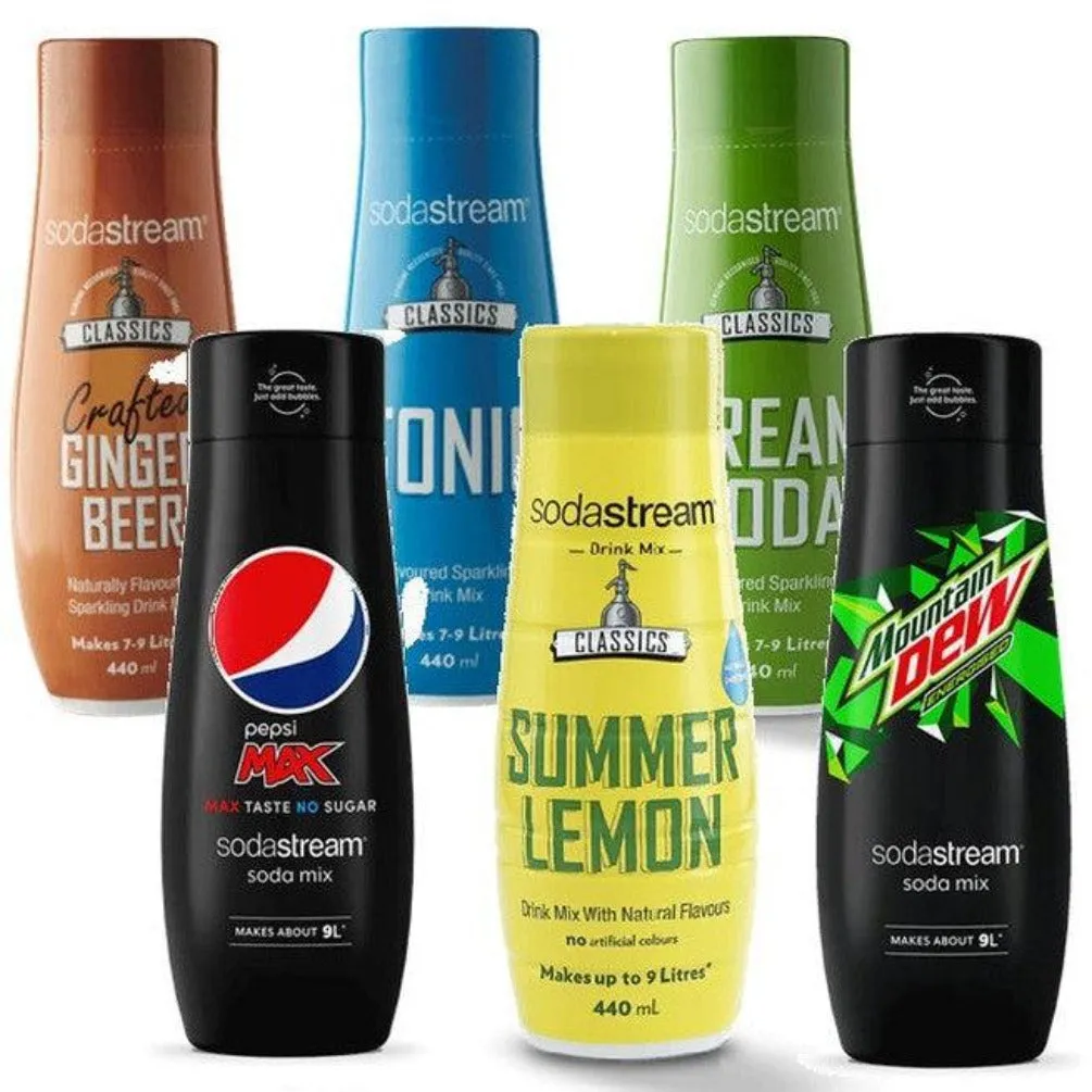 SodaStream Variety Assorted Pepsi Max Summer Lemon Mountain Dew Ginger Beer Cream Soda Tonic Syrup Soda Mix 440mL