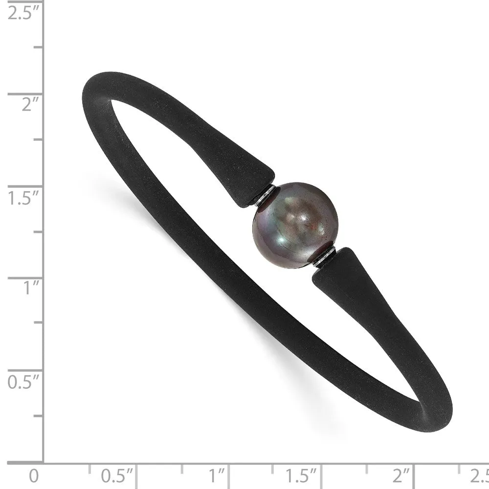 Stainless Steel, Black Silicone, 11-12mm Black FWC Pearl Bracelet