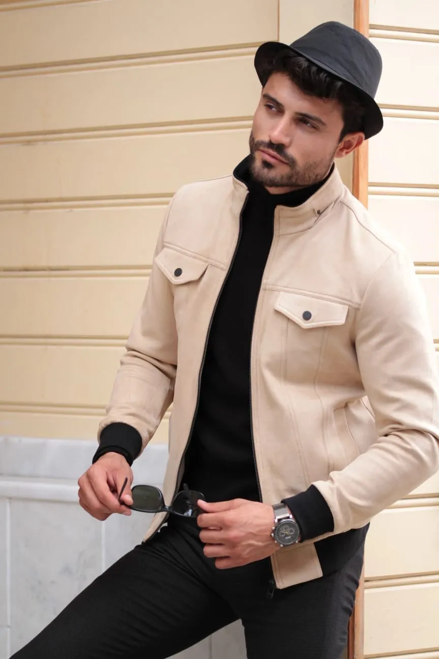 Stone Slim-Fit Suade Leather Jacket