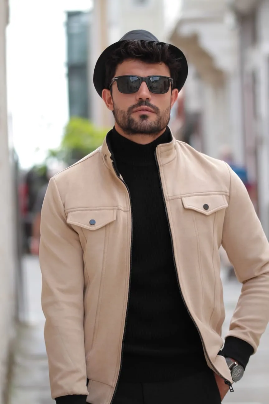 Stone Slim-Fit Suade Leather Jacket