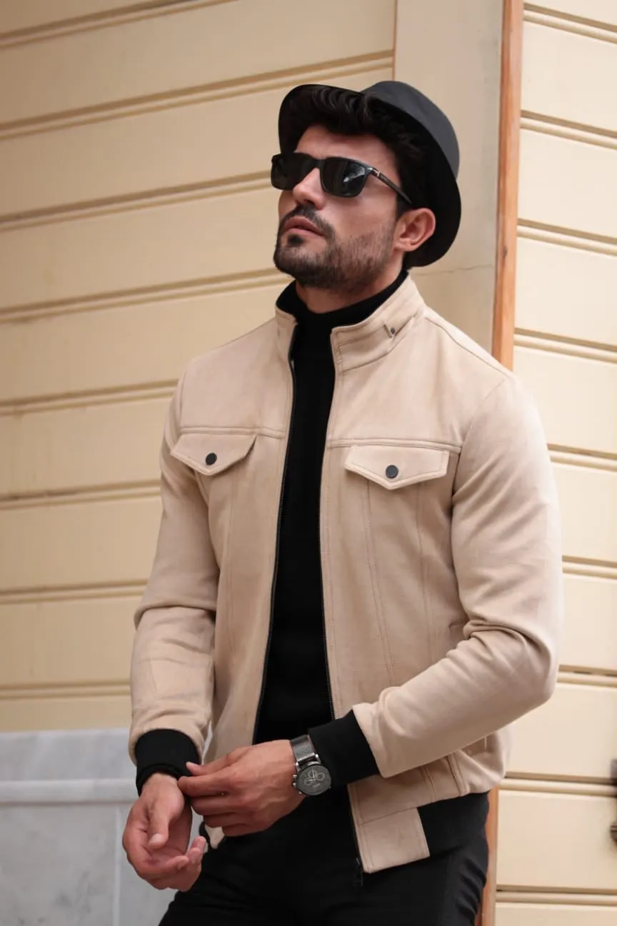 Stone Slim-Fit Suade Leather Jacket