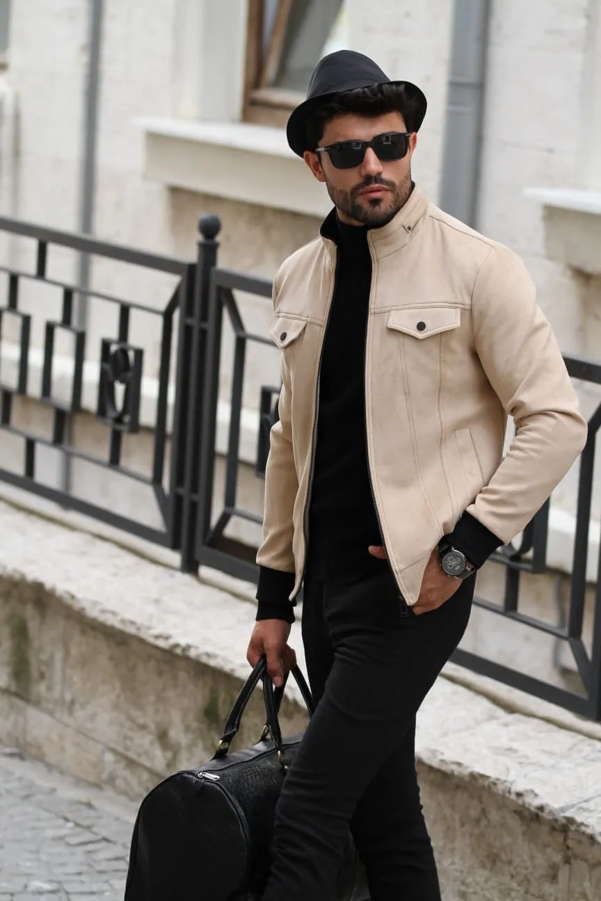 Stone Slim-Fit Suade Leather Jacket