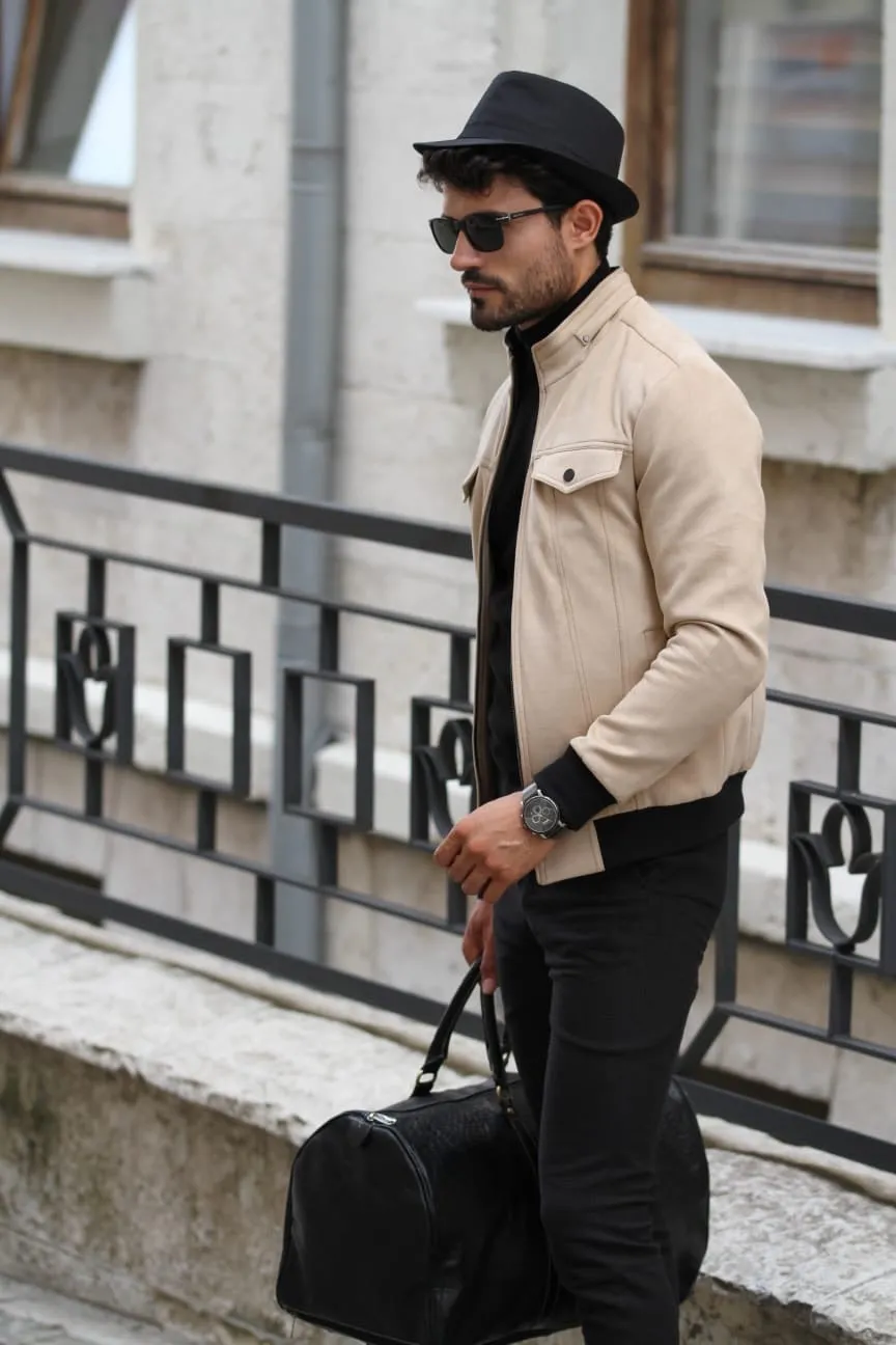 Stone Slim-Fit Suade Leather Jacket