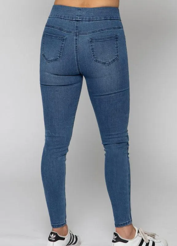 Stretchy Tummy Shaping Pull On Skinny Jeggings - Denim