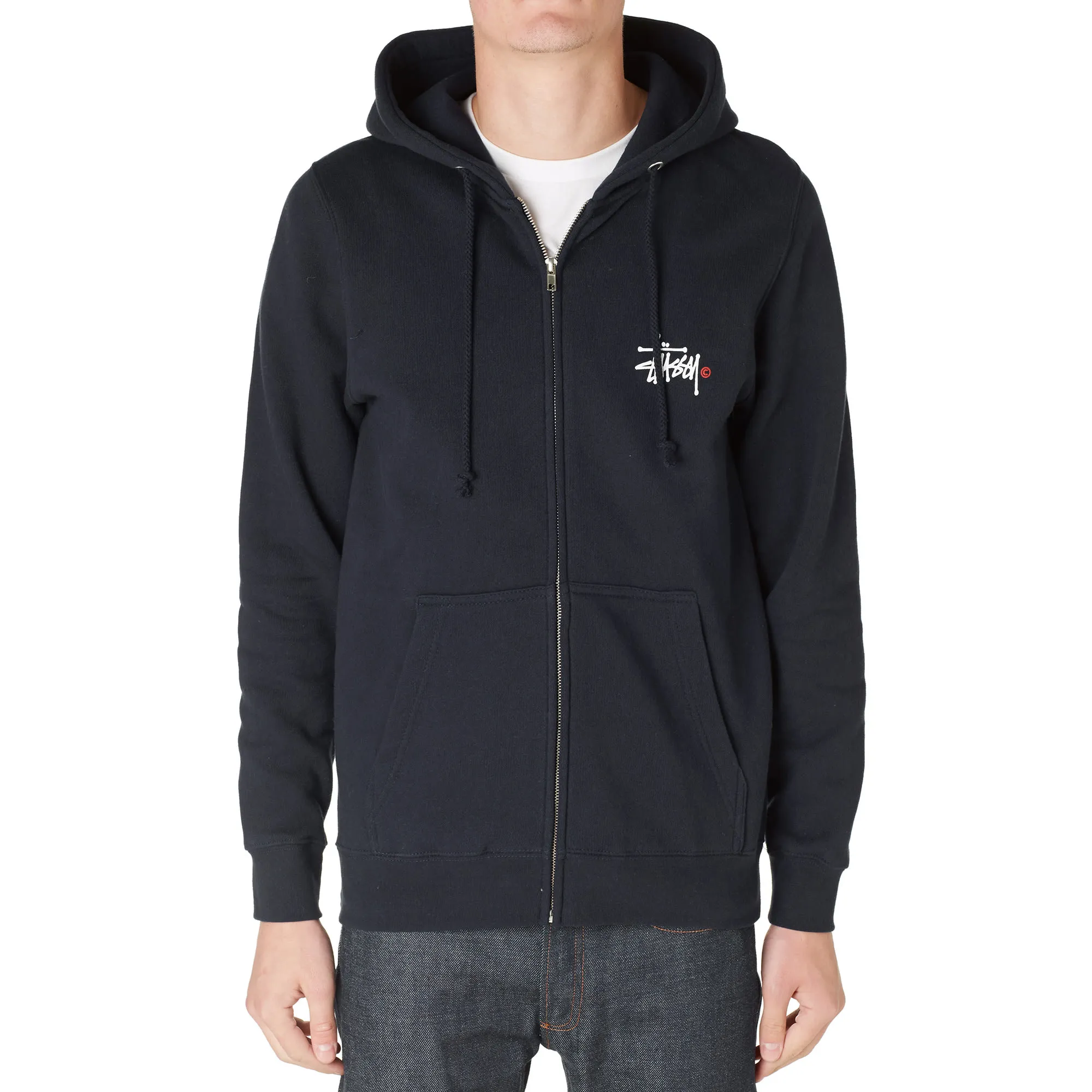 Stussy Basic Logo Zip HoodyNavy, White & Red