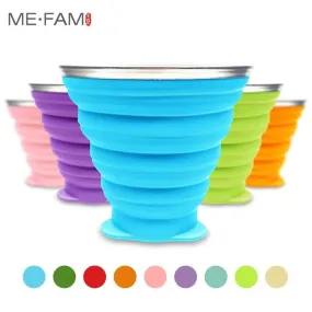 Tasse / cup pliable en silicone alimentaire sans BPA avec couvercle et lanières 72g ME.FAM - 270 ml