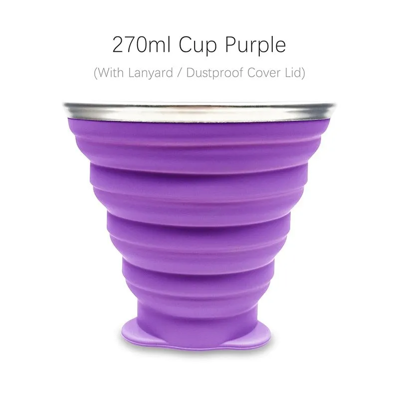 Tasse / cup pliable en silicone alimentaire sans BPA avec couvercle et lanières 72g ME.FAM - 270 ml