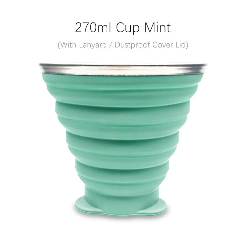 Tasse / cup pliable en silicone alimentaire sans BPA avec couvercle et lanières 72g ME.FAM - 270 ml