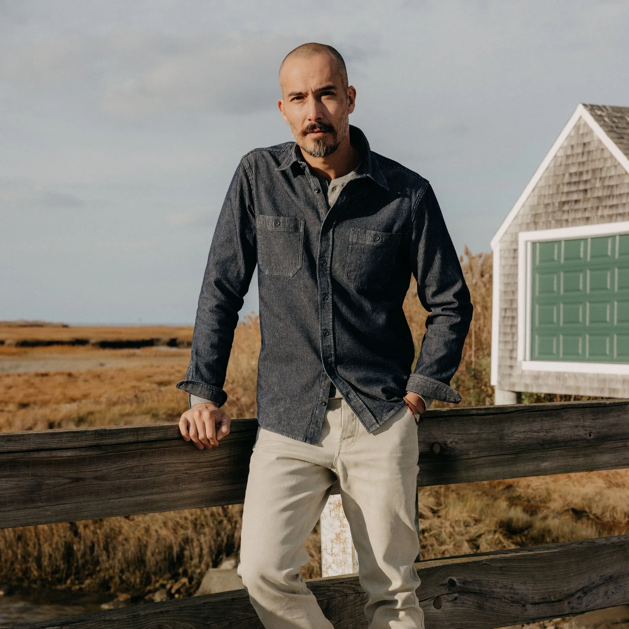 The Utility Shirt in Rinsed Indigo Stripe