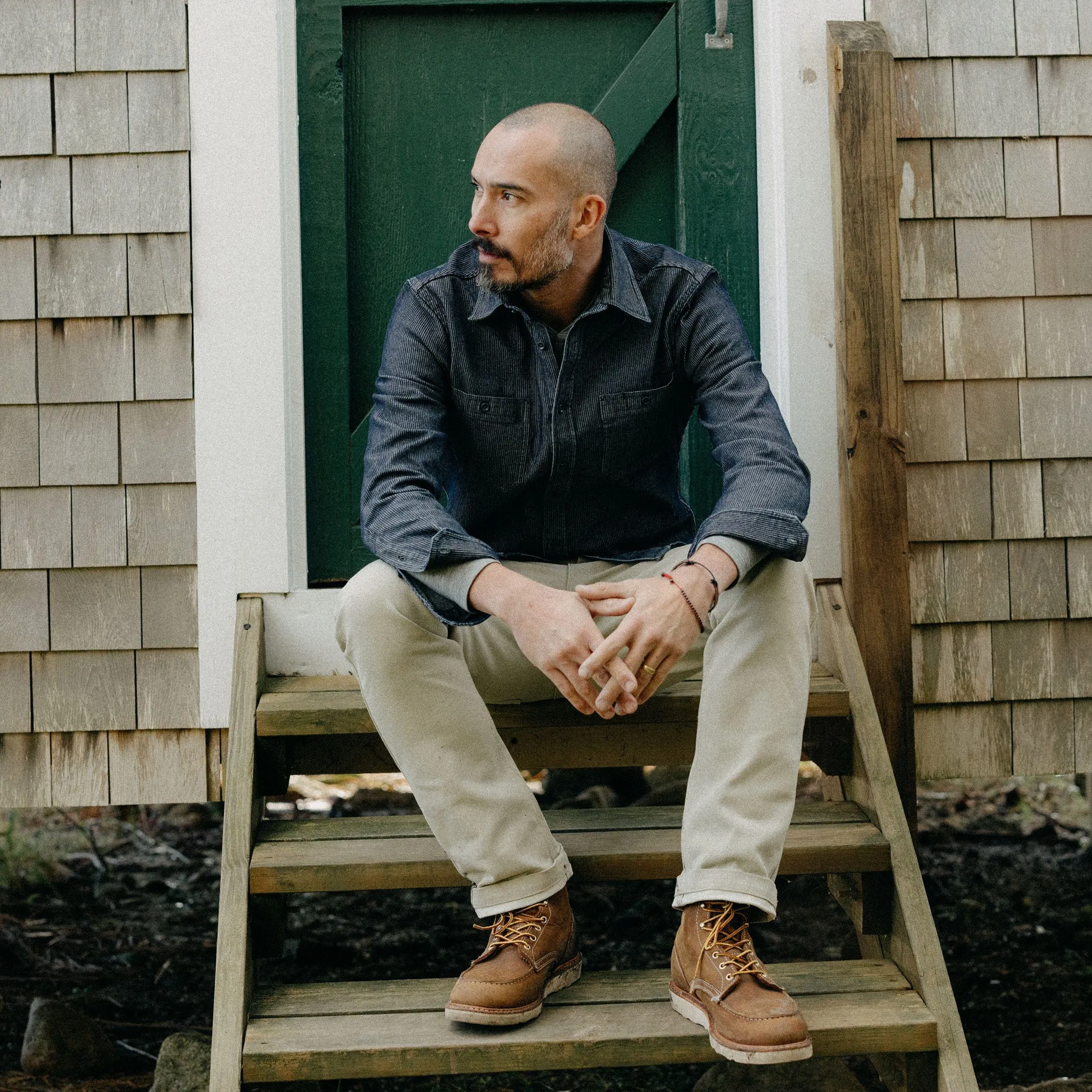 The Utility Shirt in Rinsed Indigo Stripe