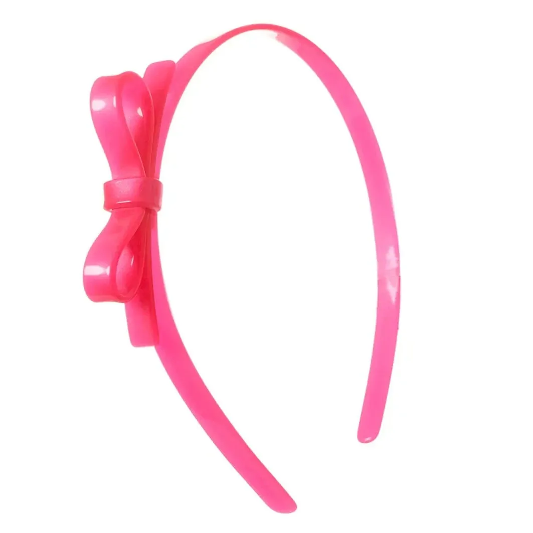 Thin Bow Neon Pink Headband