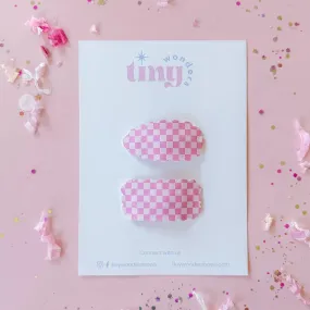 Tiny Wonders - Pink Checkered Teardrop Snap Clip