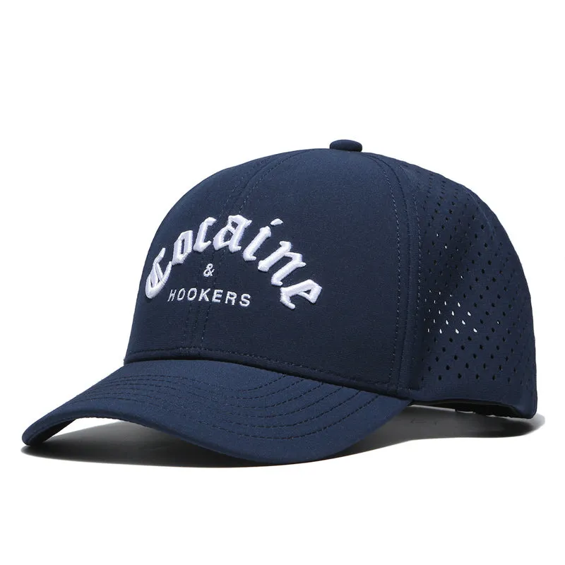 TOUR PRO Cocaine & Hookers Golf Hat in Navy Blue with Curved Brim