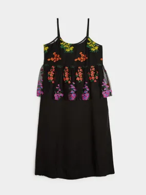 Tulle Embroidery Layered Slip Dress, Black Black