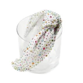 Tulle Jeweled Knot Headband- White Pastel