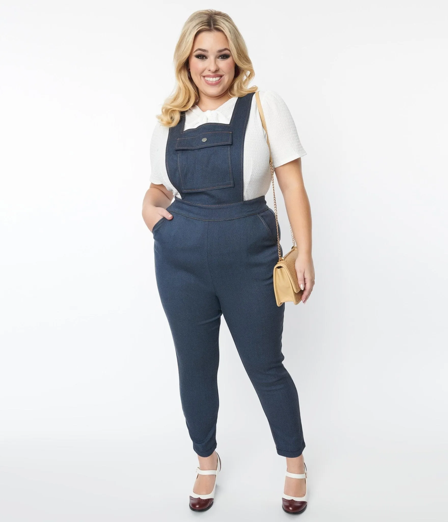 Unique Vintage Plus Size Dark Denim Overalls