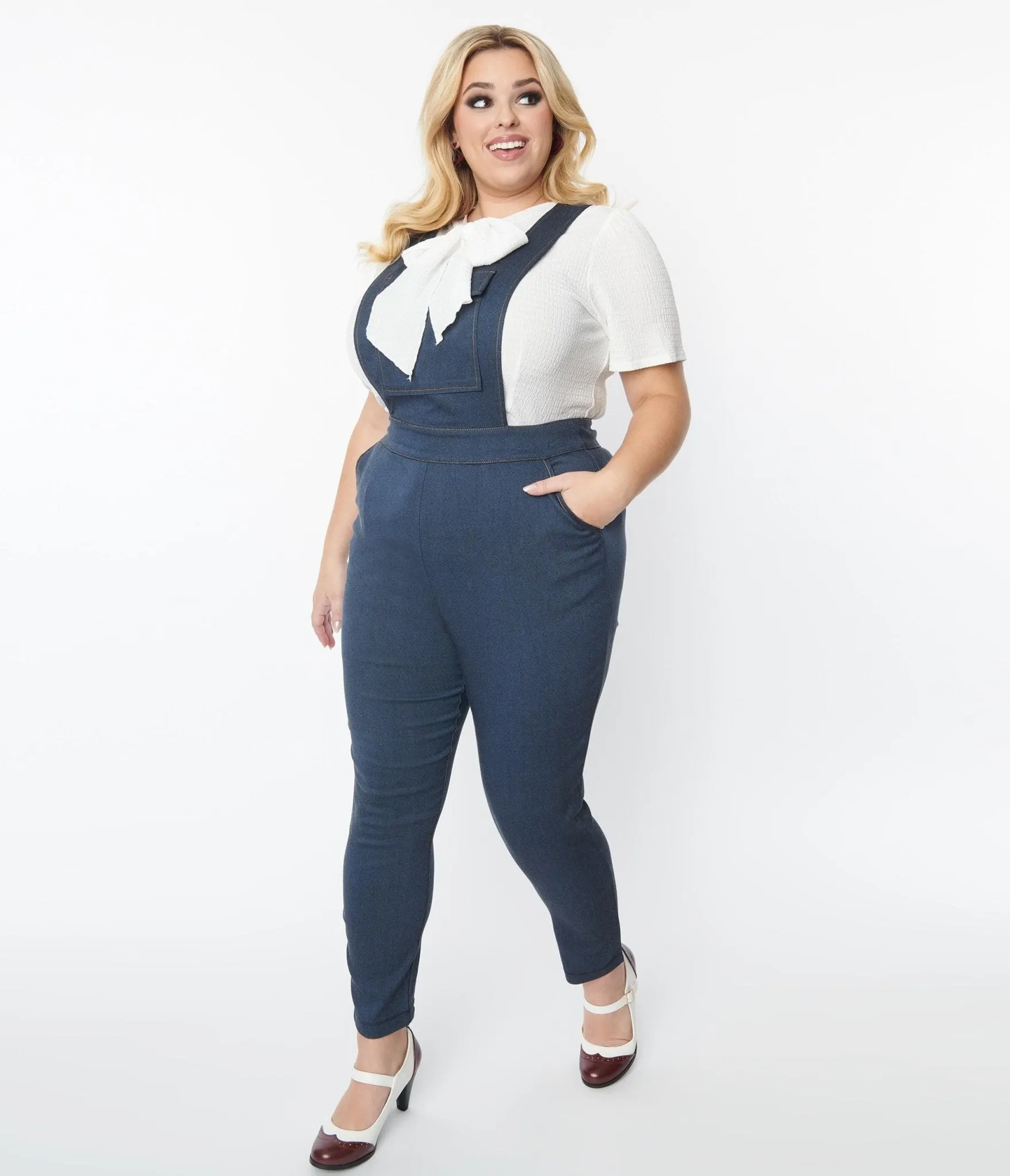 Unique Vintage Plus Size Dark Denim Overalls