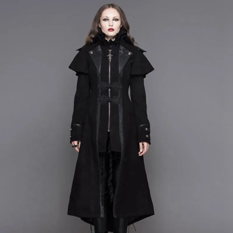 Women's Asymmetric Long Leather Trimmed Goth Coat