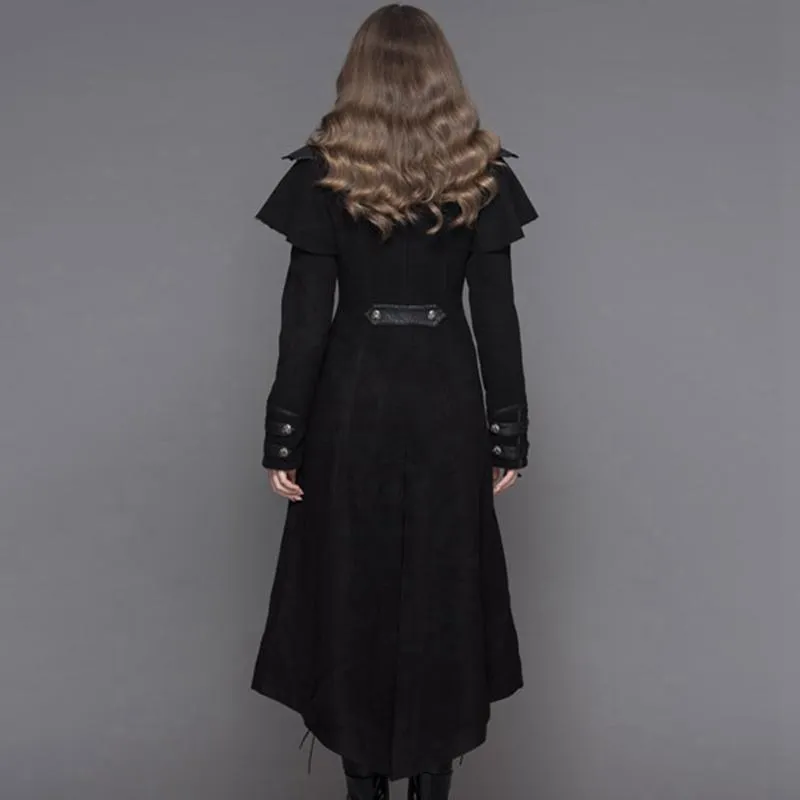 Women's Asymmetric Long Leather Trimmed Goth Coat