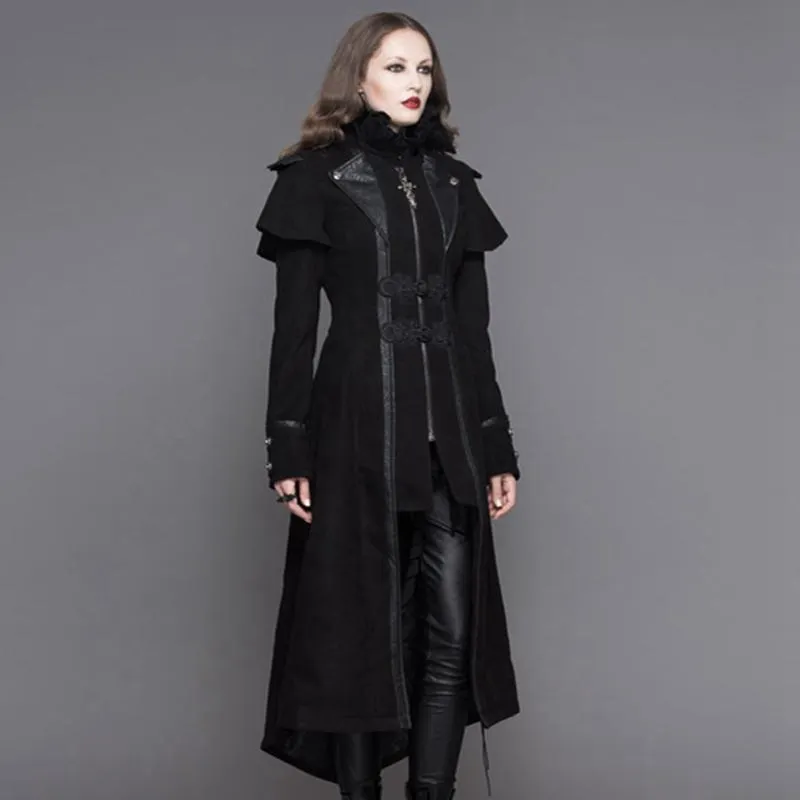 Women's Asymmetric Long Leather Trimmed Goth Coat