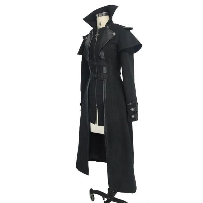 Women's Asymmetric Long Leather Trimmed Goth Coat