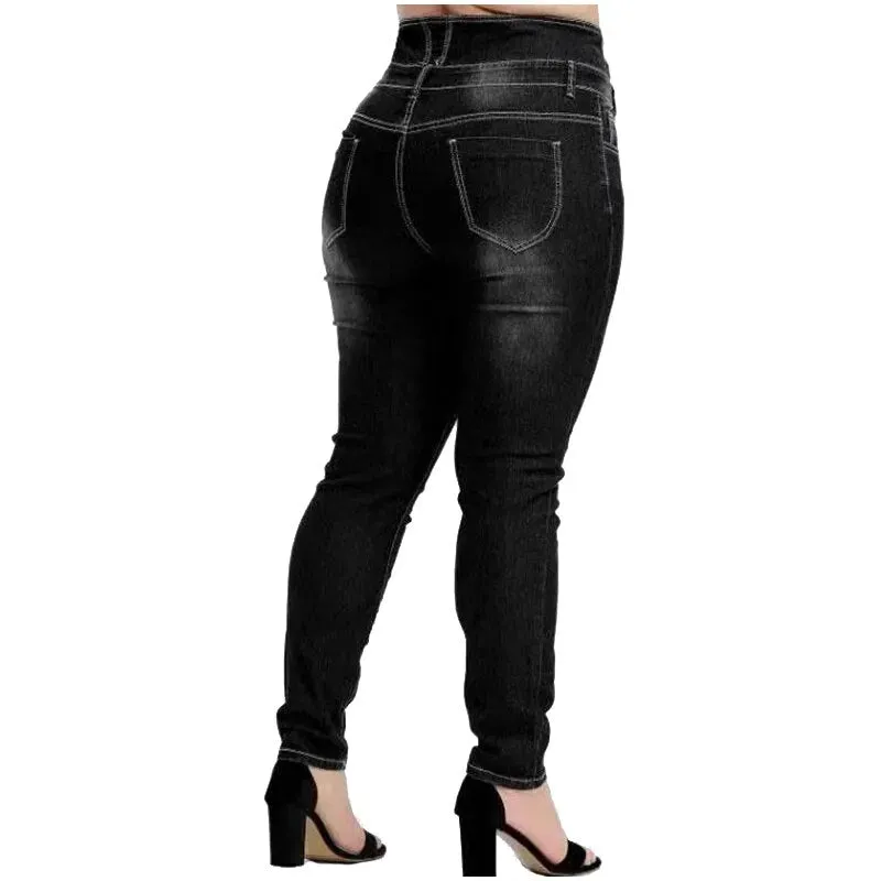 Women's High Waist Button-Up Stretchy Slim Denim Skinny Jeans