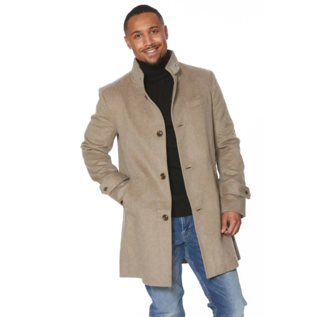 Wool Blend Double Button Front Coat in Stone by Viyella