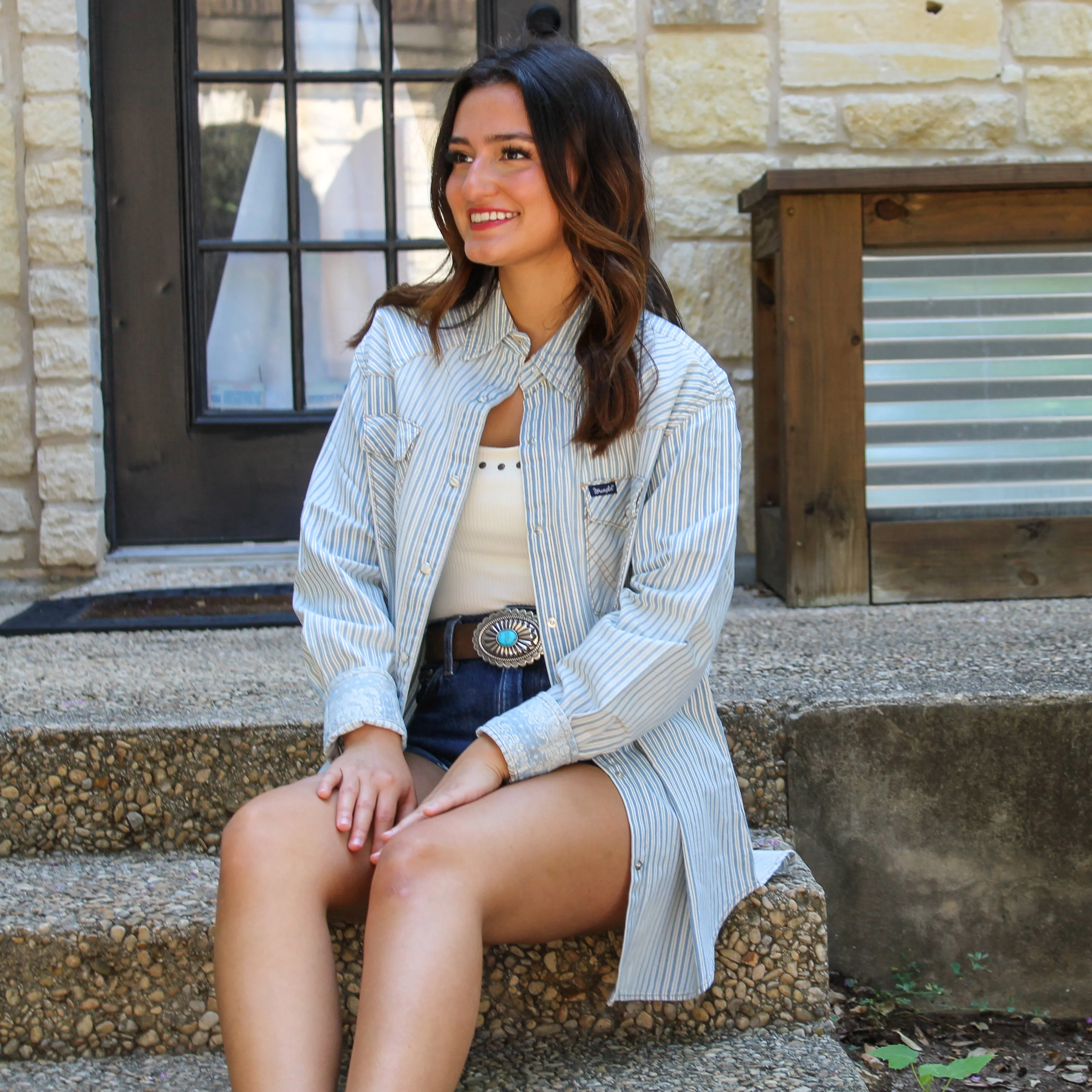 Wrangler Striped Denim Snap Shirt