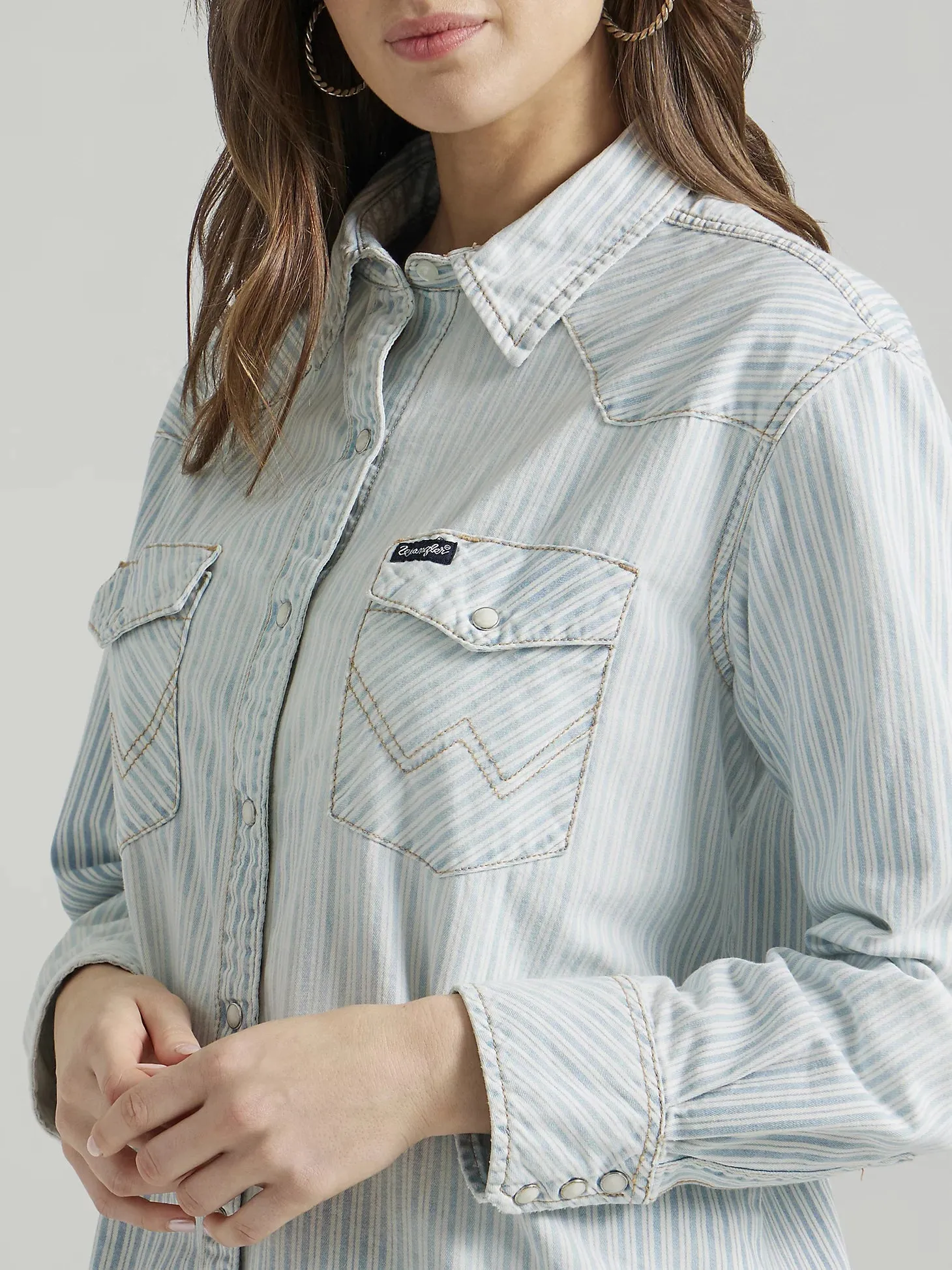 Wrangler Striped Denim Snap Shirt